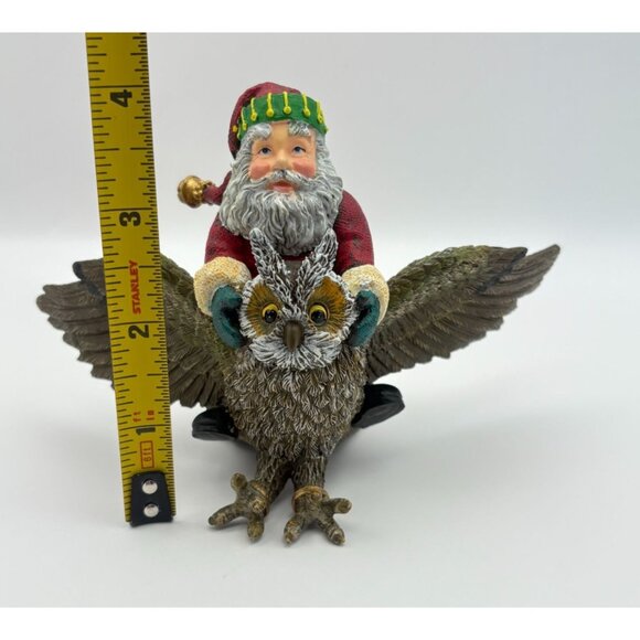 Vintage Santa Riding Owl Christmas Figurine Rustic Nature Sculpture - Picture 4 of 8